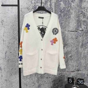 Chrome Hearts Cream Cardigan with Colorful Cross Accents